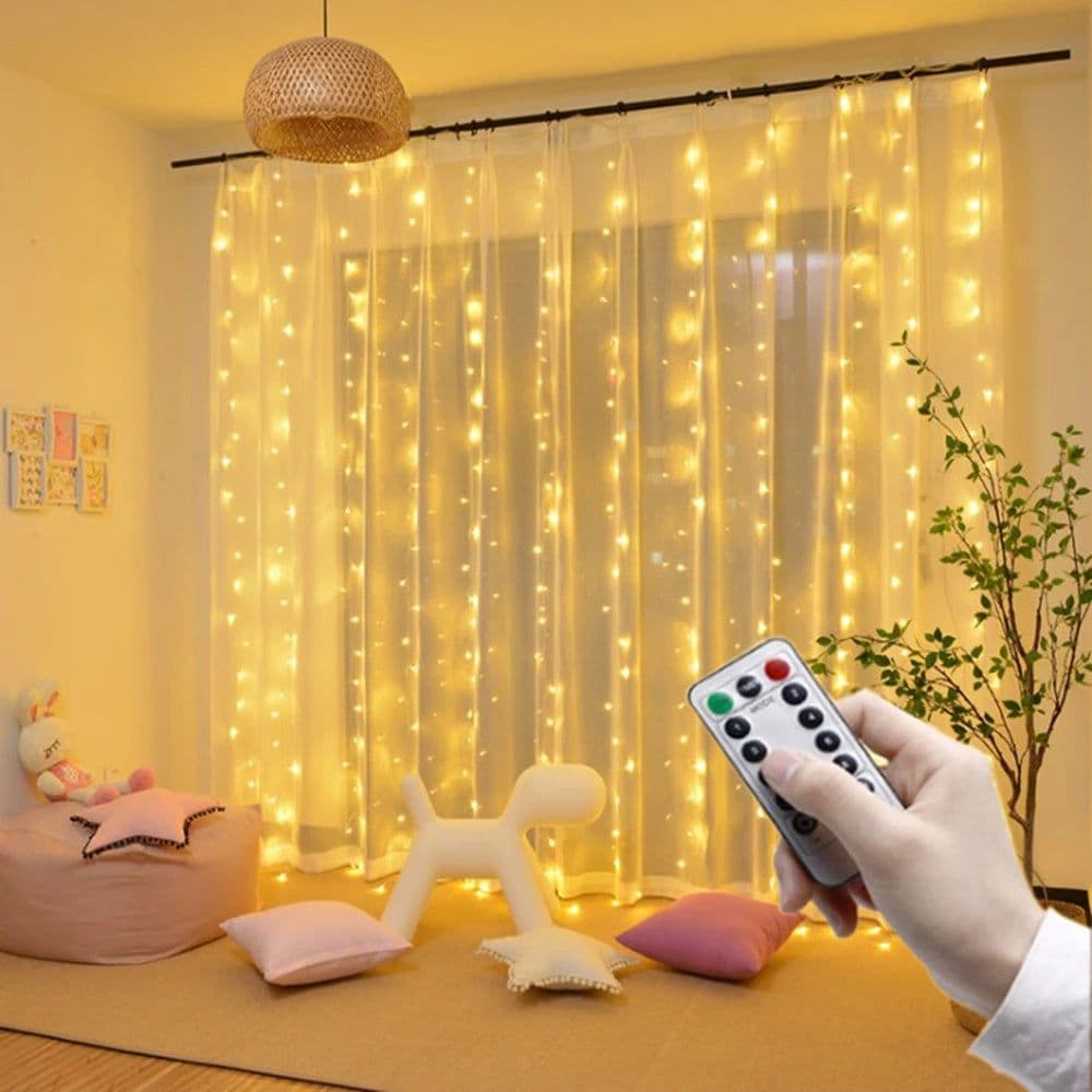 image-LED Curtain String Lights USB Battery Powered with Remote Control