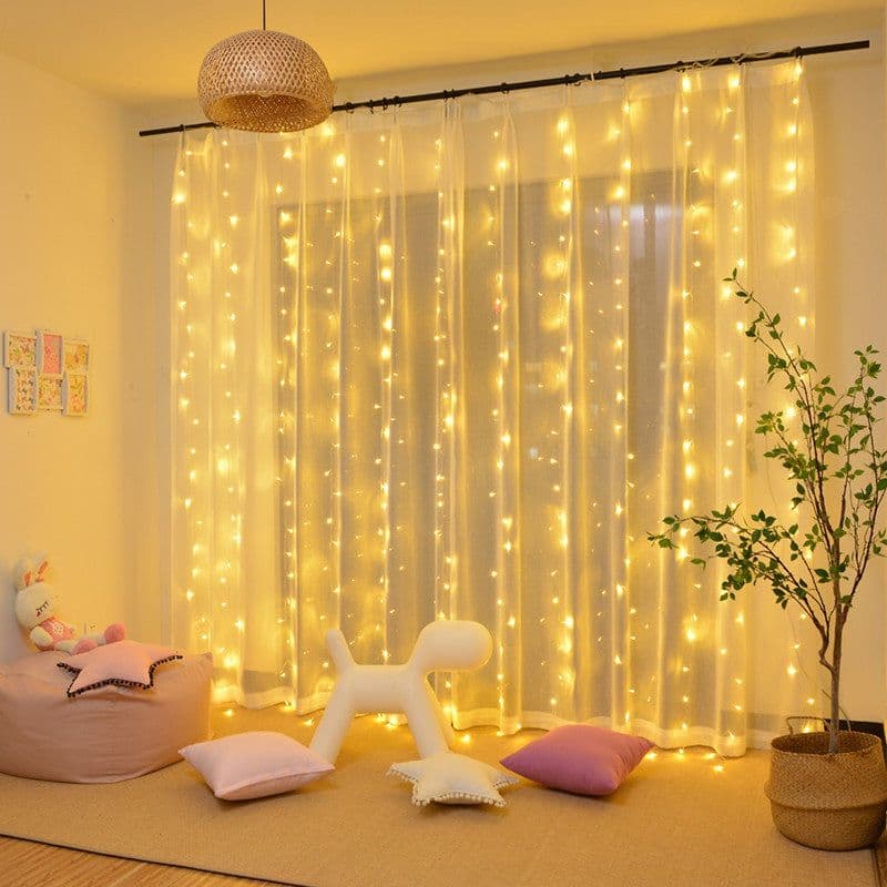 image-LED Curtain String Lights USB Battery Powered with Remote Control