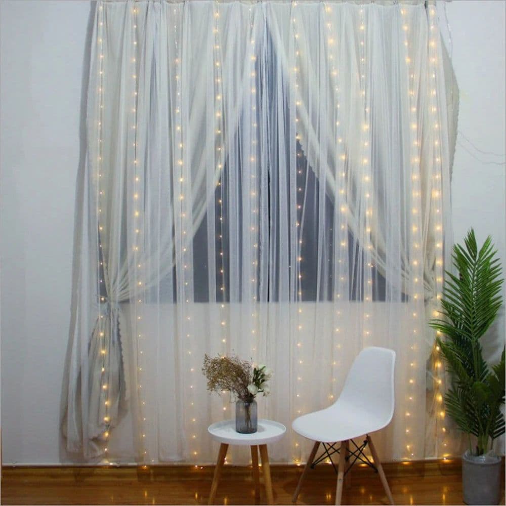 image-LED Curtain String Lights USB Battery Powered with Remote Control