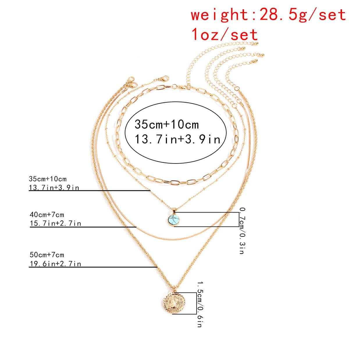 image-SHIXIN Turquoise Alloy Necklace Women Multi-Layer Snake Chain