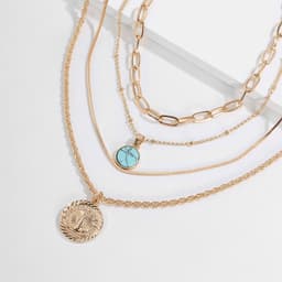 image-SHIXIN Turquoise Alloy Necklace Women Multi-Layer Snake Chain