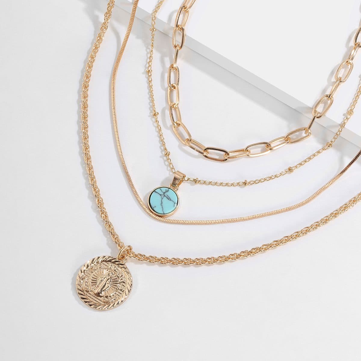 image-SHIXIN Turquoise Alloy Necklace Women Multi-Layer Snake Chain