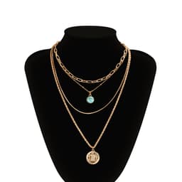 image-SHIXIN Turquoise Alloy Necklace Women Multi-Layer Snake Chain