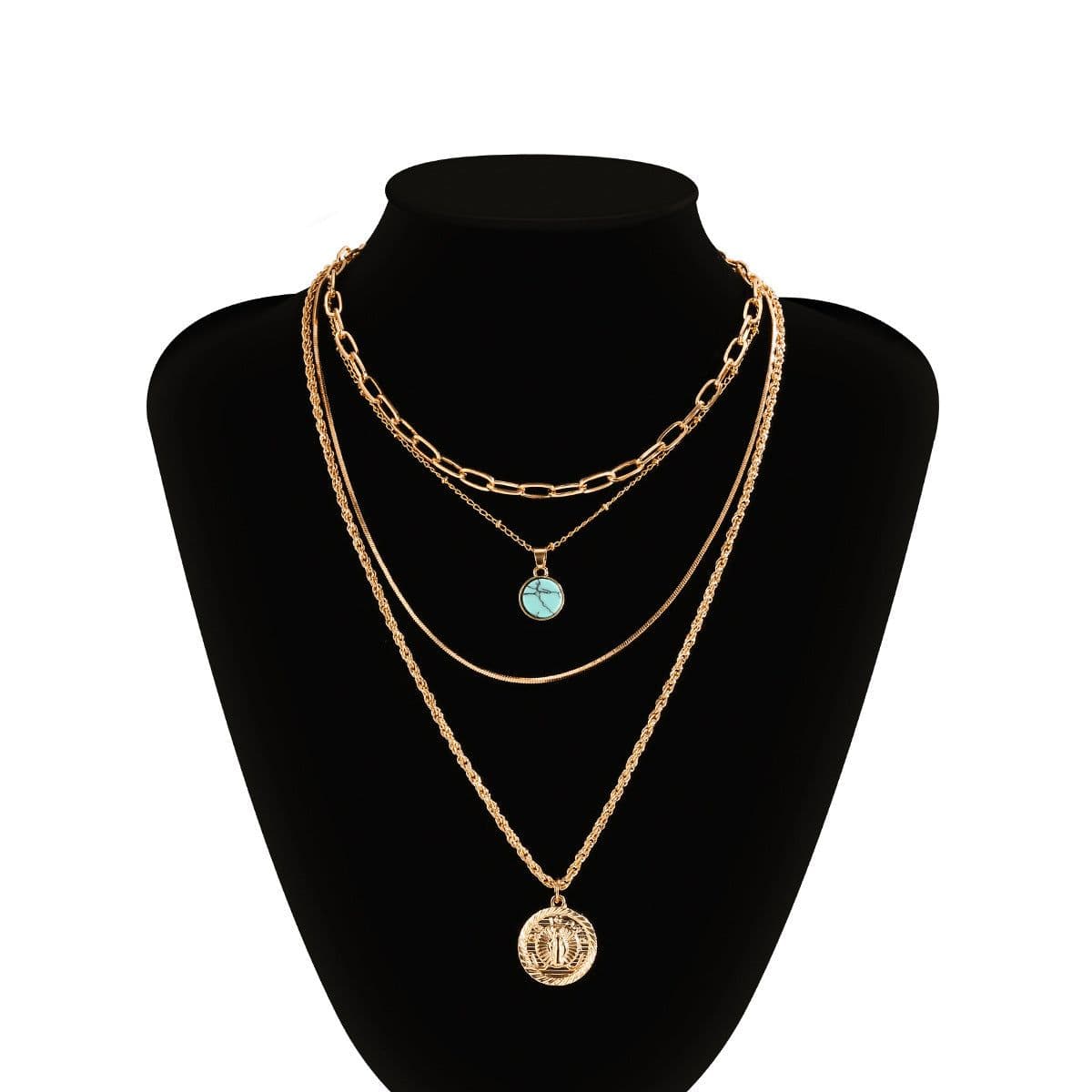 image-SHIXIN Turquoise Alloy Necklace Women Multi-Layer Snake Chain