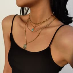 image-SHIXIN Turquoise Alloy Necklace Women Multi-Layer Snake Chain