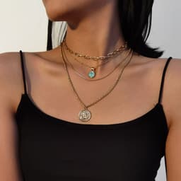 image-SHIXIN Turquoise Alloy Necklace Women Multi-Layer Snake Chain