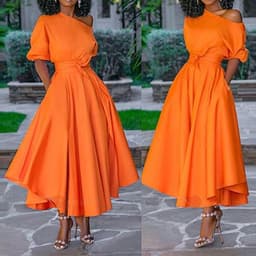 image-Remai Women's One-Shoulder High Waist Midi Dress