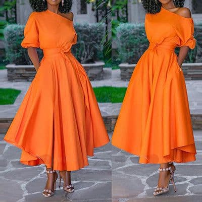 image-Remai Women's One-Shoulder High Waist Midi Dress