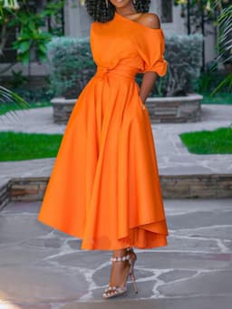 image-Remai Women's One-Shoulder High Waist Midi Dress