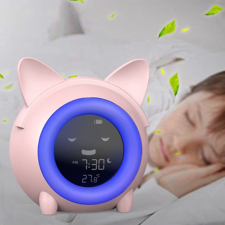 image-Cartoon Cat-Shaped Alarm Clock with LCD Display