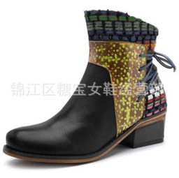 image-Women's Martin Boots Low Heel Short Ankle Boots with Side Zipper