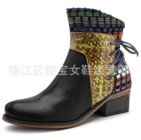 image-Women's Martin Boots Low Heel Short Ankle Boots with Side Zipper