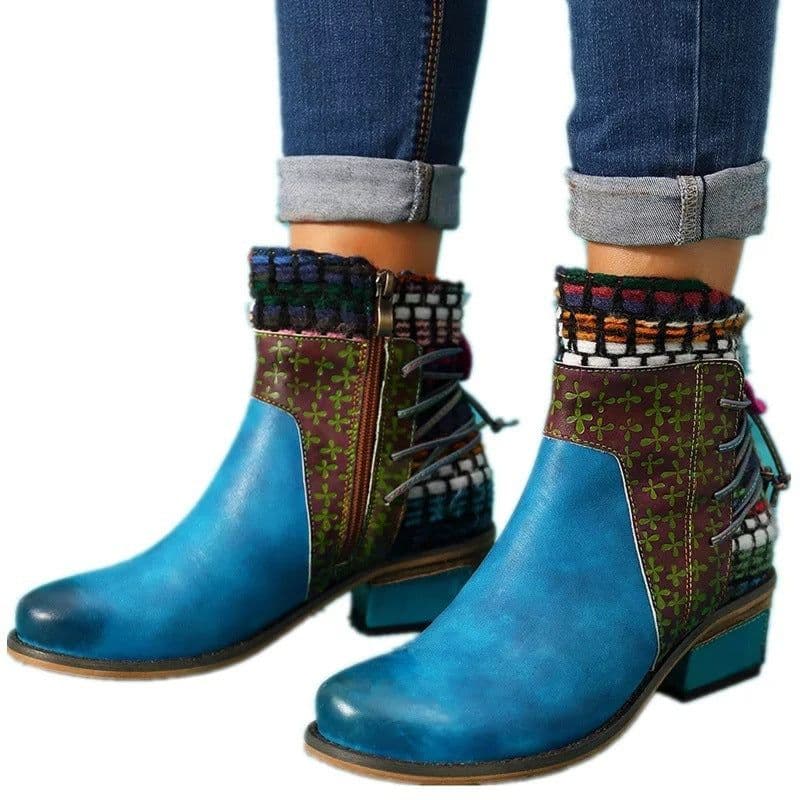 image-Women's Martin Boots Low Heel Short Ankle Boots with Side Zipper