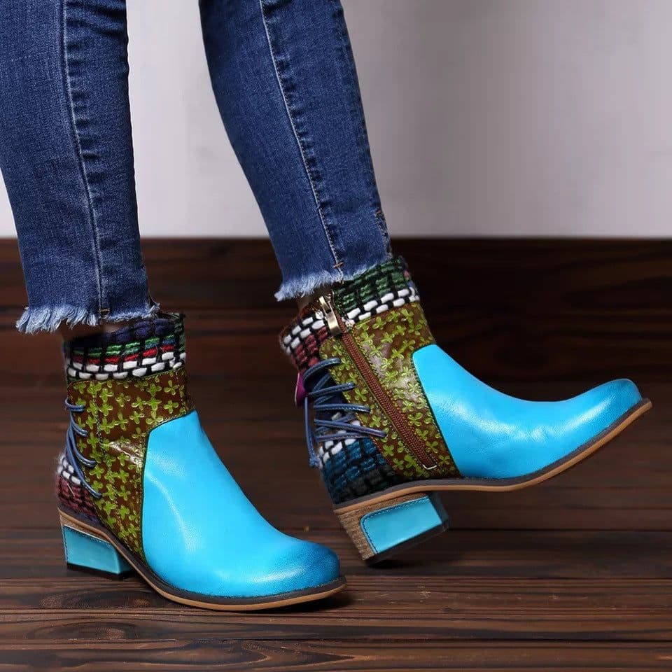 image-Women's Martin Boots Low Heel Short Ankle Boots with Side Zipper