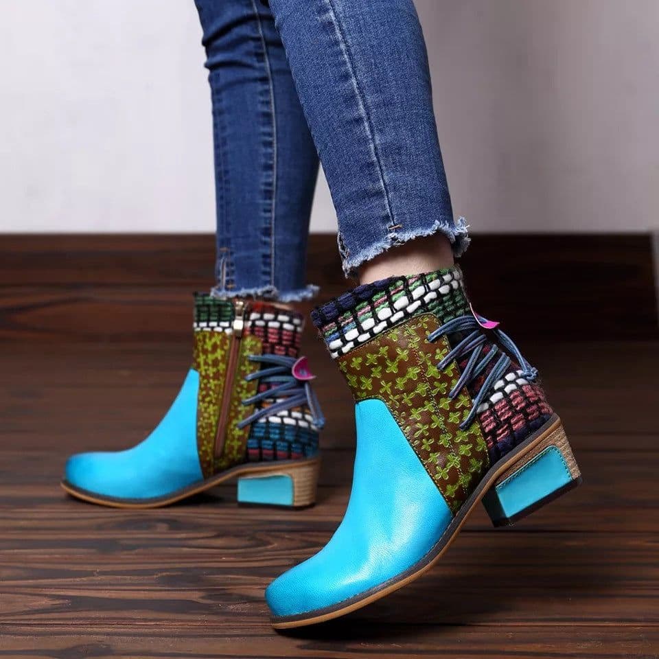image-Women's Martin Boots Low Heel Short Ankle Boots with Side Zipper