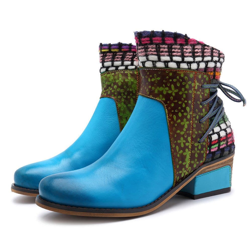 image-Women's Martin Boots Low Heel Short Ankle Boots with Side Zipper