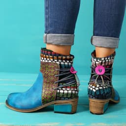 image-Women's Martin Boots Low Heel Short Ankle Boots with Side Zipper