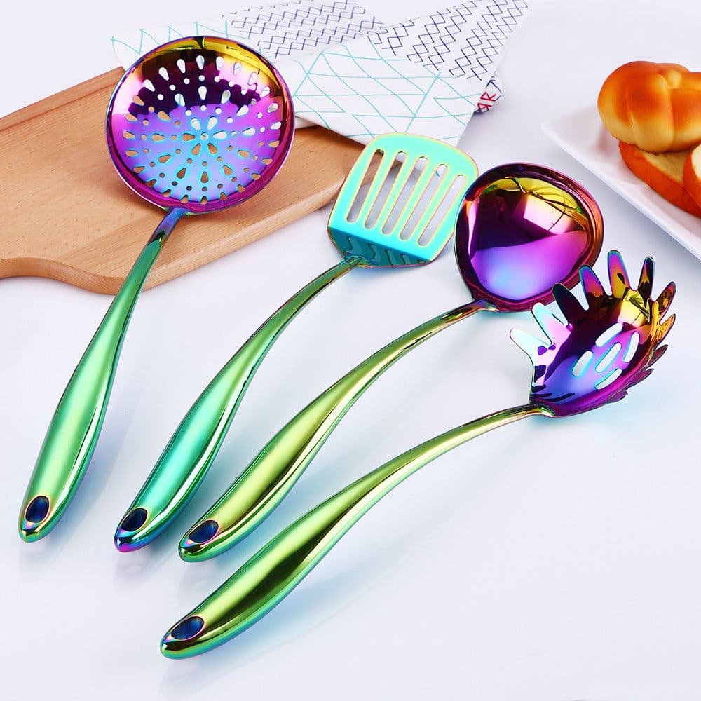 image-Stainless Steel 4-Piece Kitchen Utensil Set with Long Handles