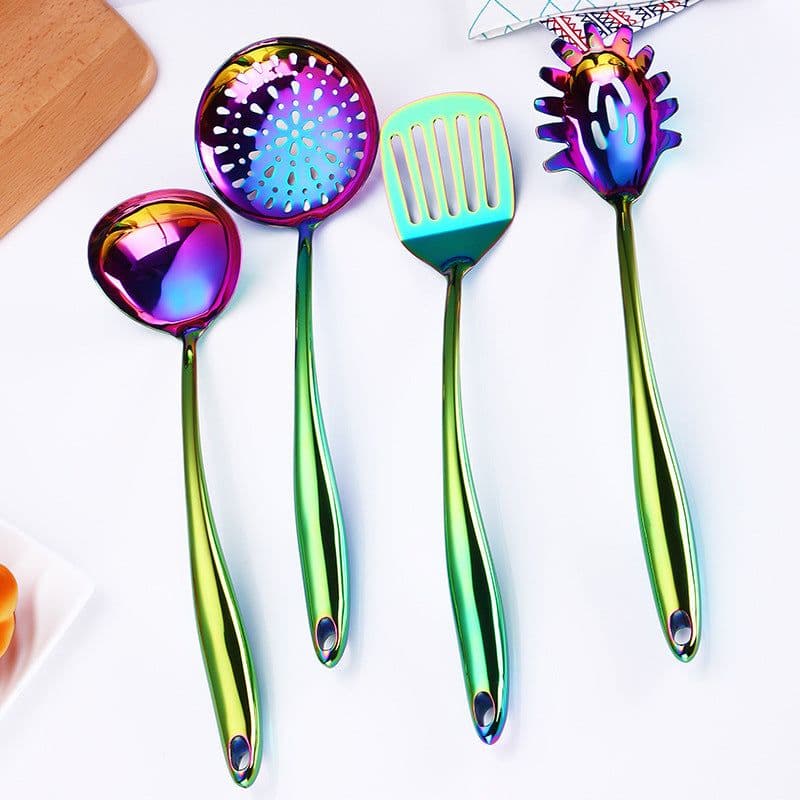image-Stainless Steel 4-Piece Kitchen Utensil Set with Long Handles