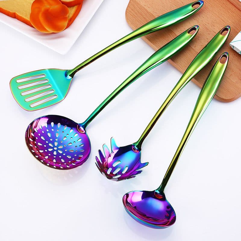 image-Stainless Steel 4-Piece Kitchen Utensil Set with Long Handles