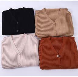 image-Women's Korean Style V-Neck Long Knit Sweater Dress
