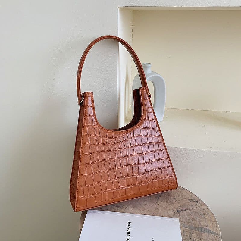 image-Women's PU Leather Stone Pattern Tote Shoulder Bag