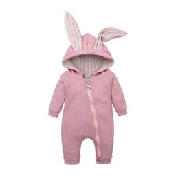 image-Kids Tales Cotton Hooded Zipper Romper with Rabbit Ears