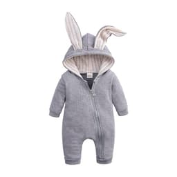 image-Kids Tales Cotton Hooded Zipper Romper with Rabbit Ears