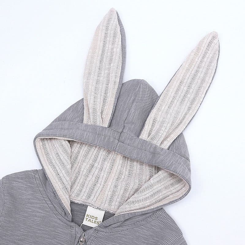 image-Kids Tales Cotton Hooded Zipper Romper with Rabbit Ears
