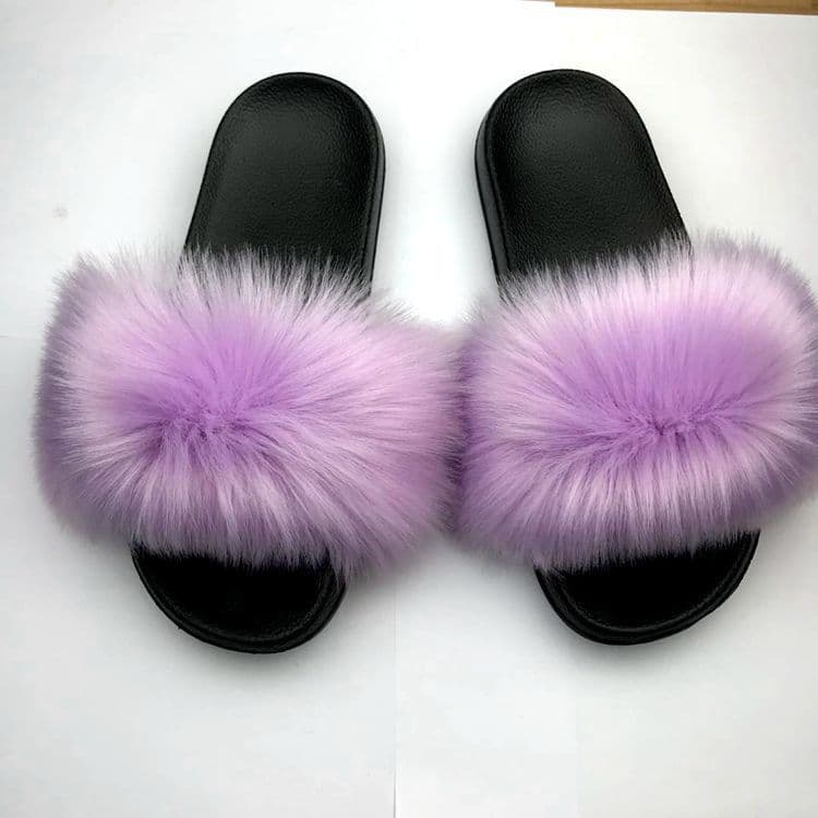 image-Unisex Faux Fur Flip Flop Slippers Flat Sandals