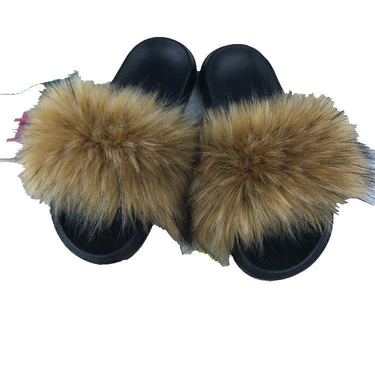 image-Unisex Faux Fur Flip Flop Slippers Flat Sandals