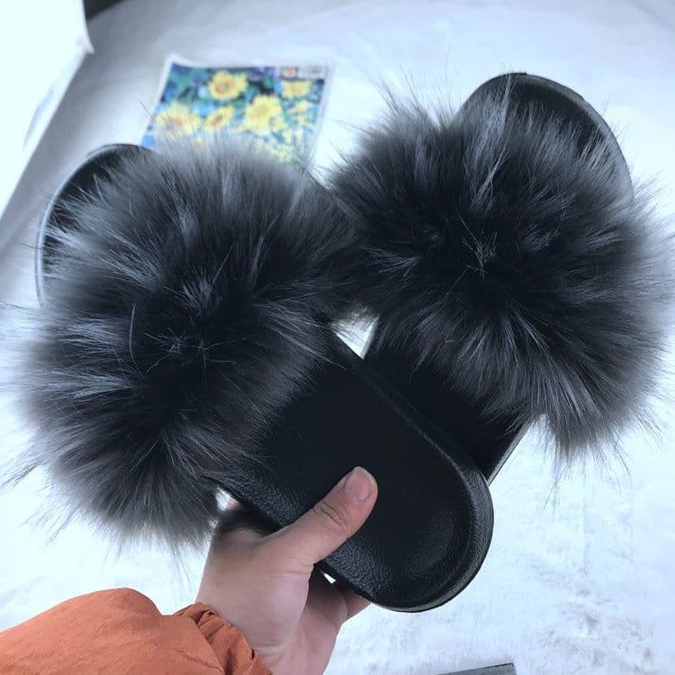 image-Unisex Faux Fur Flip Flop Slippers Flat Sandals
