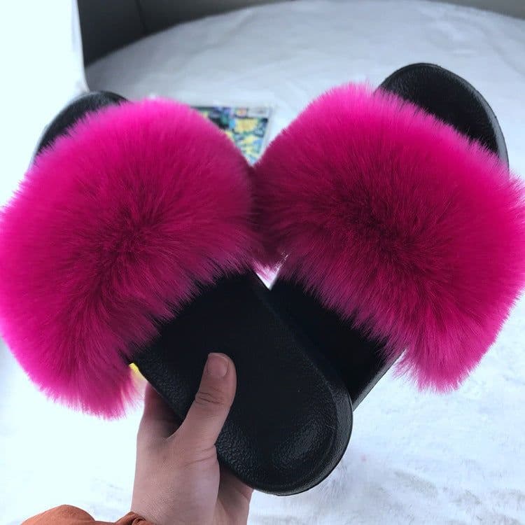 image-Unisex Faux Fur Flip Flop Slippers Flat Sandals