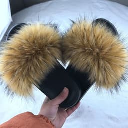 image-Unisex Faux Fur Flip Flop Slippers Flat Sandals