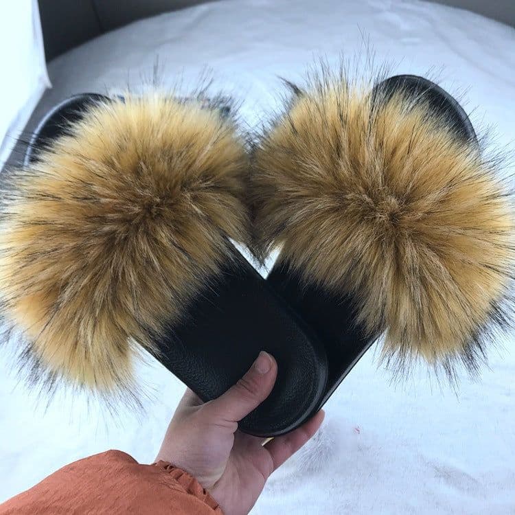 image-Unisex Faux Fur Flip Flop Slippers Flat Sandals
