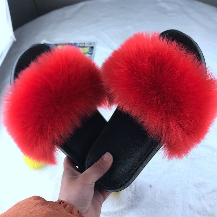 image-Unisex Faux Fur Flip Flop Slippers Flat Sandals