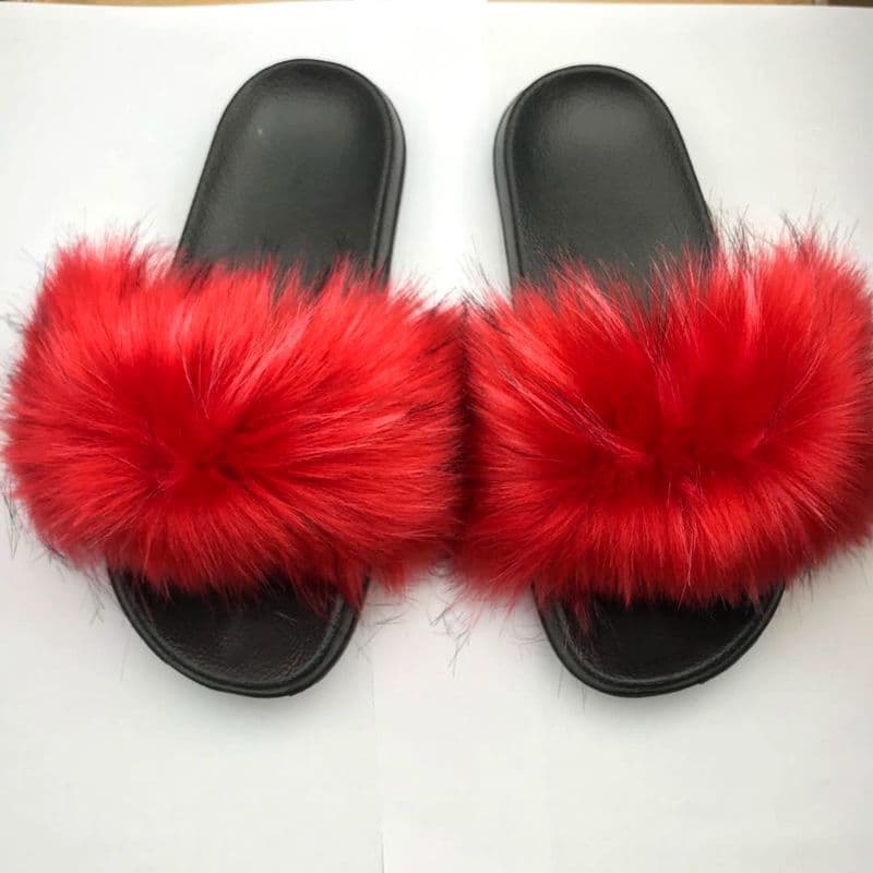 image-Unisex Faux Fur Flip Flop Slippers Flat Sandals