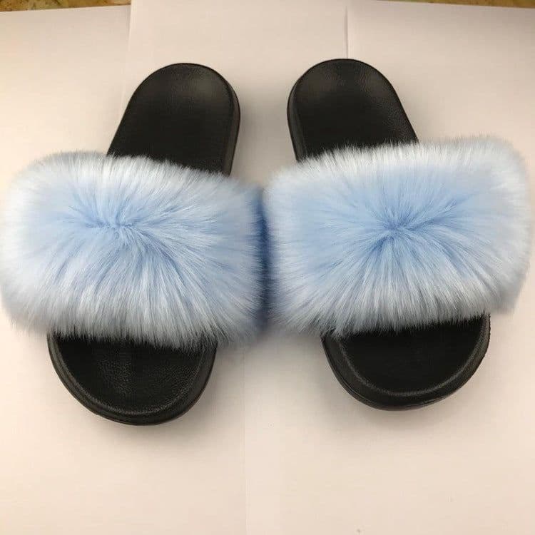 image-Unisex Faux Fur Flip Flop Slippers Flat Sandals