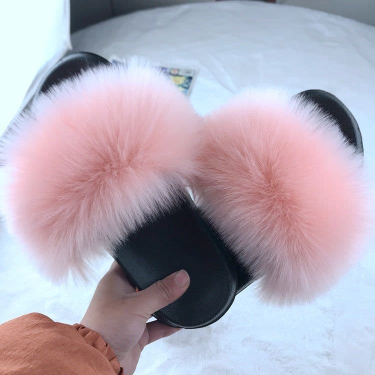 image-Unisex Faux Fur Flip Flop Slippers Flat Sandals