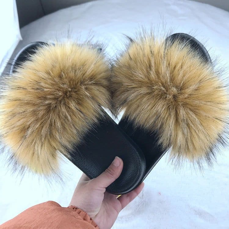 image-Unisex Faux Fur Flip Flop Slippers Flat Sandals