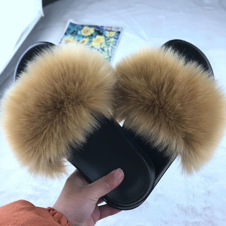 image-Unisex Faux Fur Flip Flop Slippers Flat Sandals