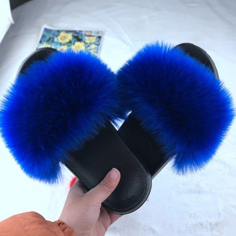 image-Unisex Faux Fur Flip Flop Slippers Flat Sandals