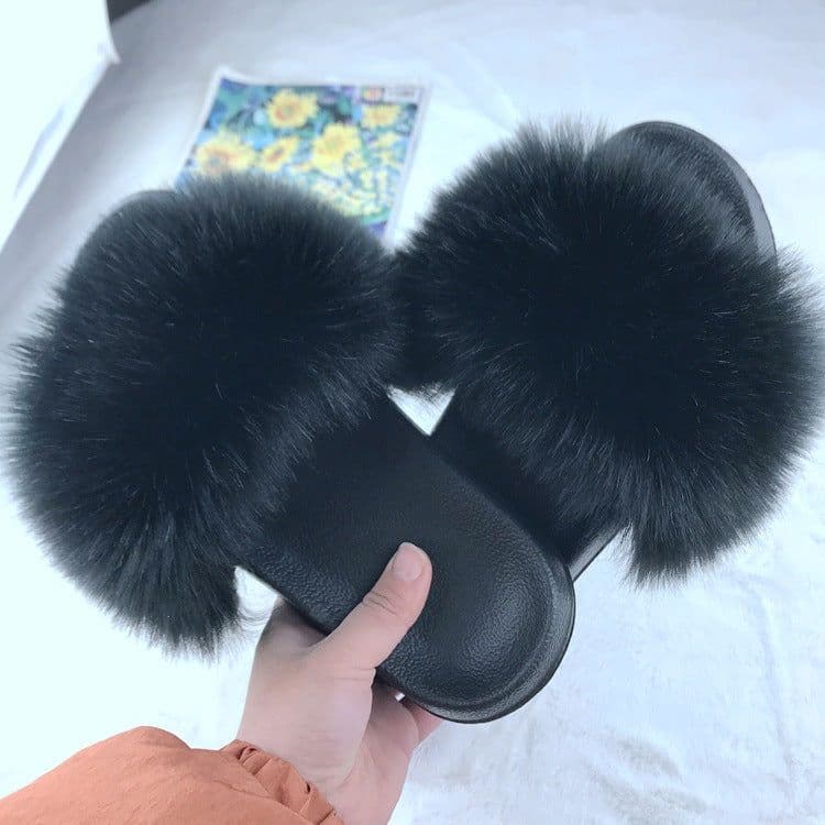 image-Unisex Faux Fur Flip Flop Slippers Flat Sandals