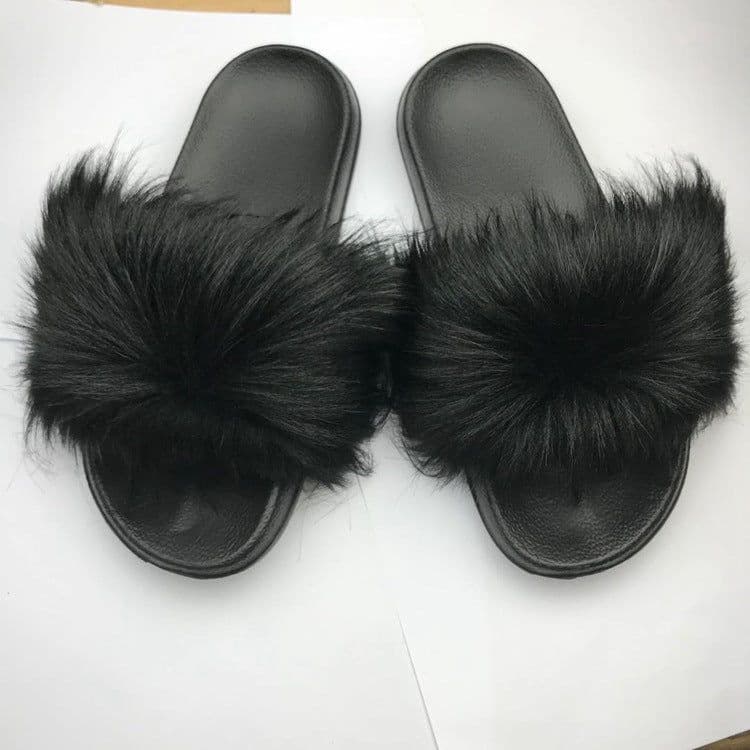 image-Unisex Faux Fur Flip Flop Slippers Flat Sandals