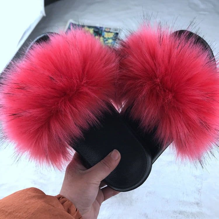 image-Unisex Faux Fur Flip Flop Slippers Flat Sandals