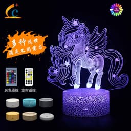 image-3D Unicorn Night Light Touch Remote Control LED Table Lamp