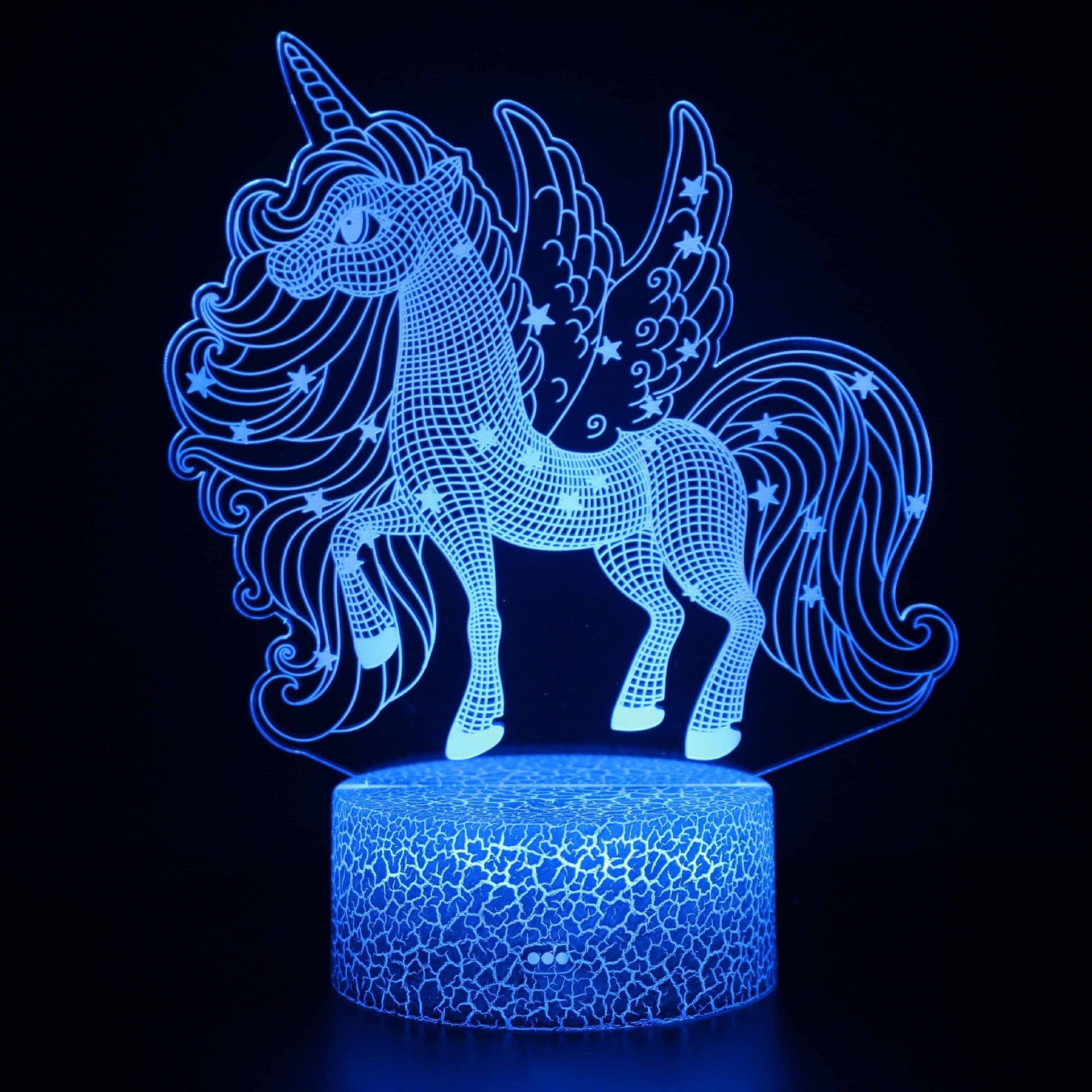 image-3D Unicorn Night Light Touch Remote Control LED Table Lamp