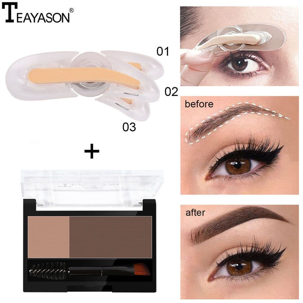 image-Eyebrow Powder Stamp with Brush - Two-Color Eyebrow Makeup Tool