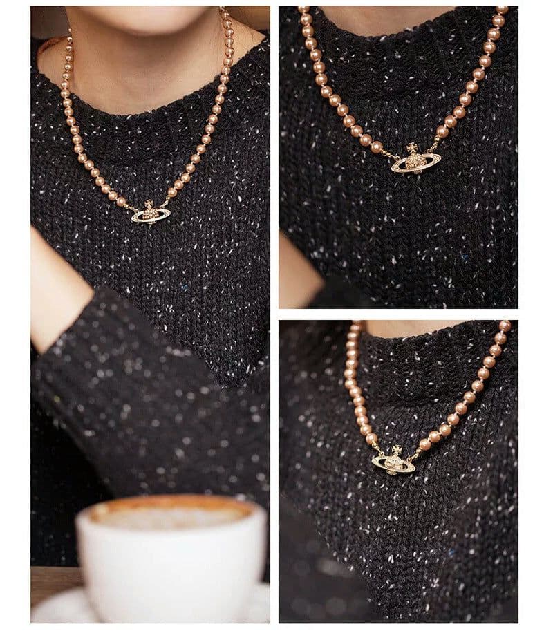 image-Saturn Pearl Necklace with LOGO Lobster Clasp