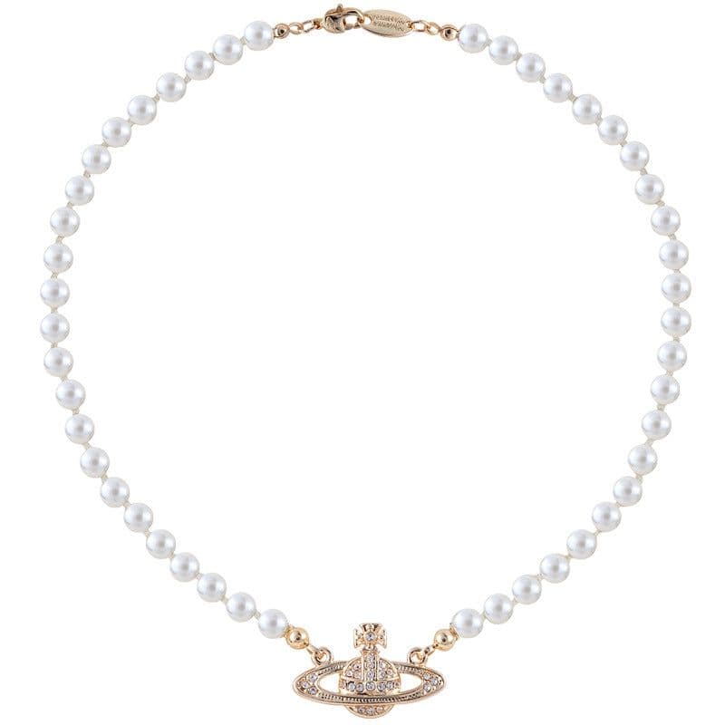 image-Saturn Pearl Necklace with LOGO Lobster Clasp